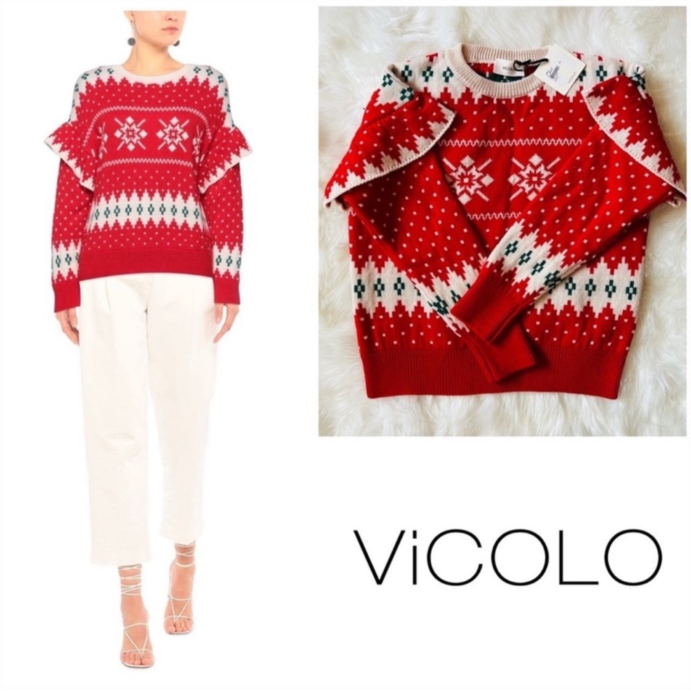 New! NWT VICOLO Italy Winter Snowflake Wool Blend Sweater Pullover - Picture 2 of 9